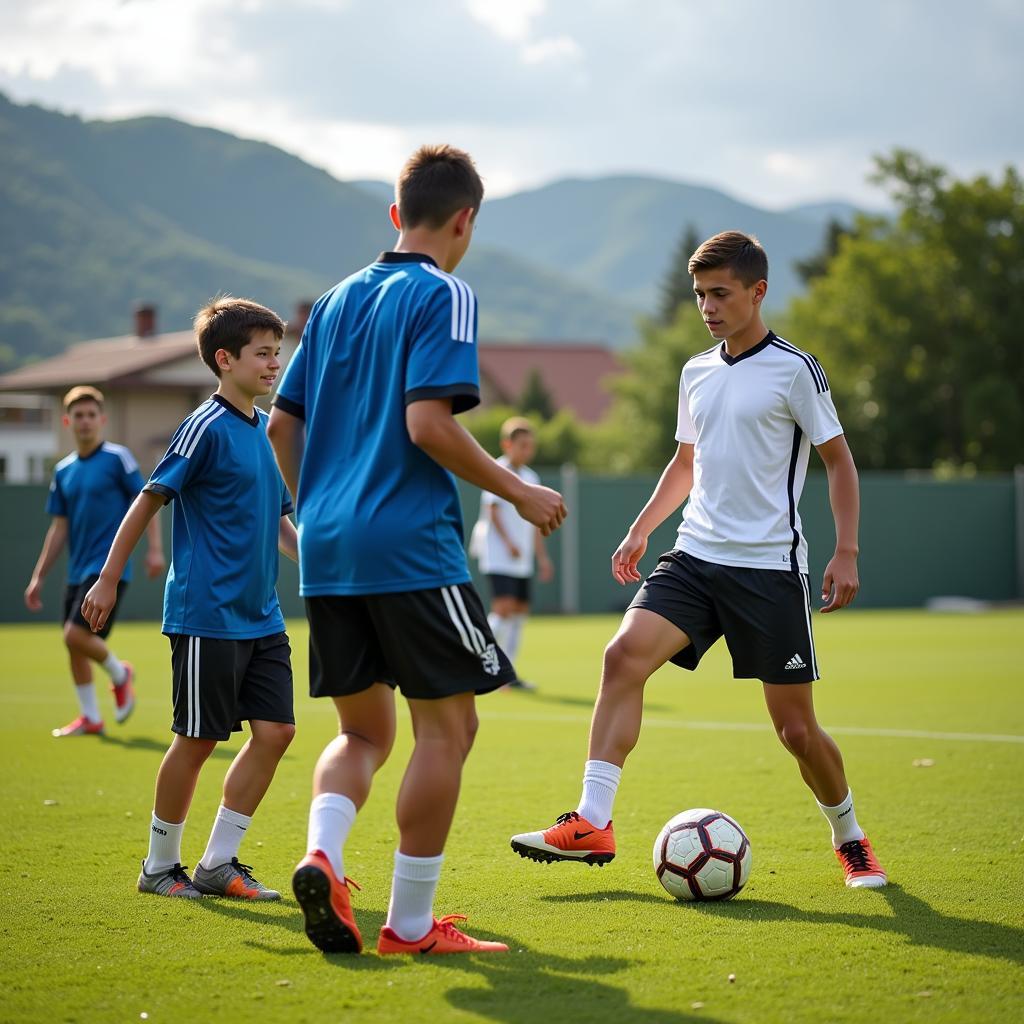 Young footballers train at a local academy