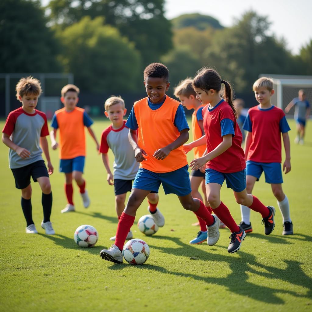 Young Footballers Training Together to Improve Skills