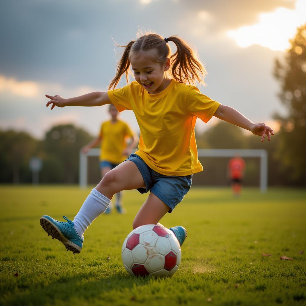 Young Girl Playing Football