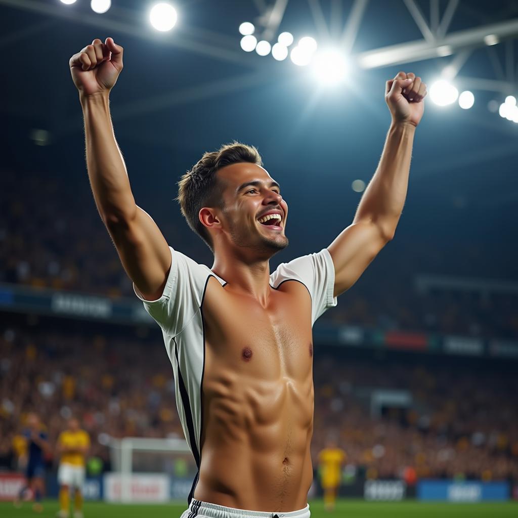 Young Handsome Footballer Celebrating a Goal