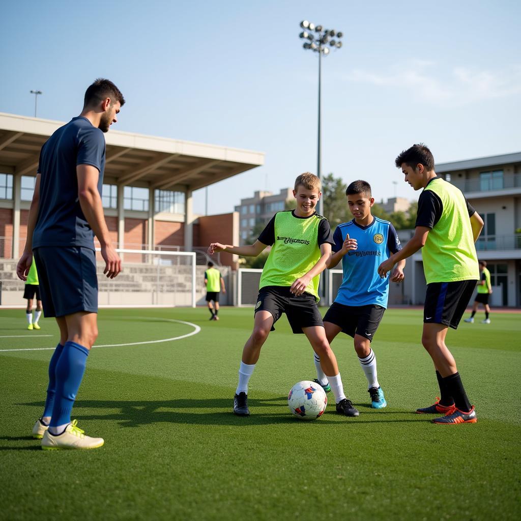 Intense Training Session at a Youth Football Academy