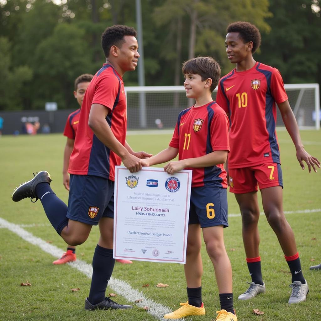 A young player receiving an award in 2019