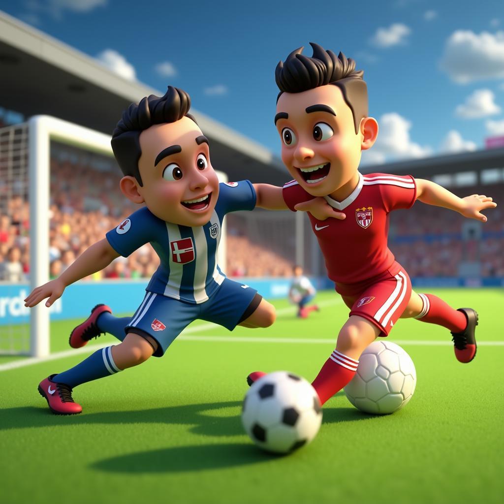 3D Cartoon Football Players in Action