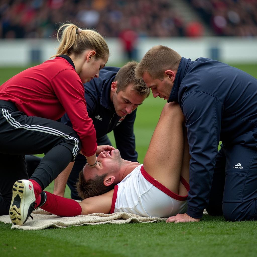 Alf-Inge Haaland receiving medical attention