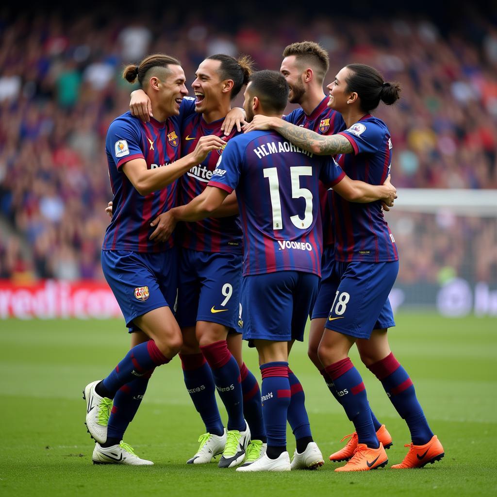 Football team celebrating a goal, highlighting teamwork and shared success