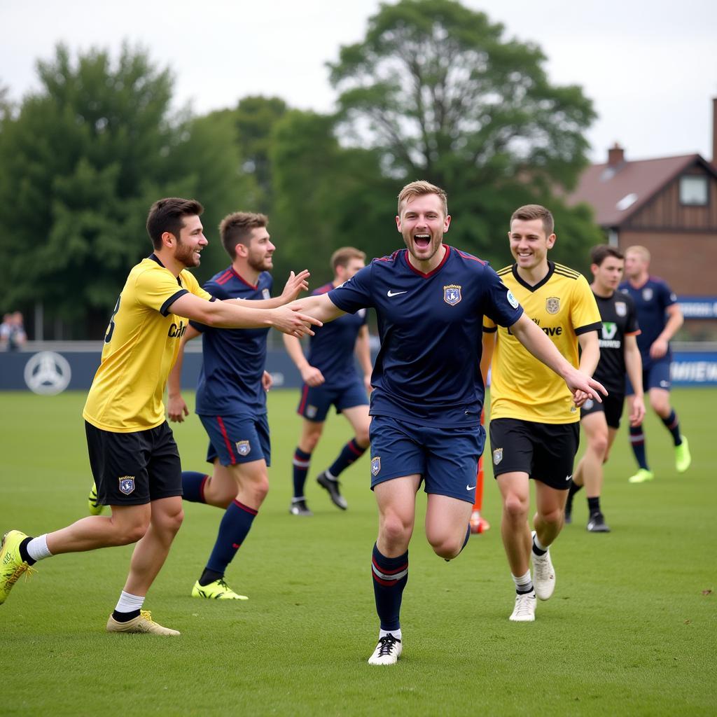 Amateur Football Players Celebrating a Goal