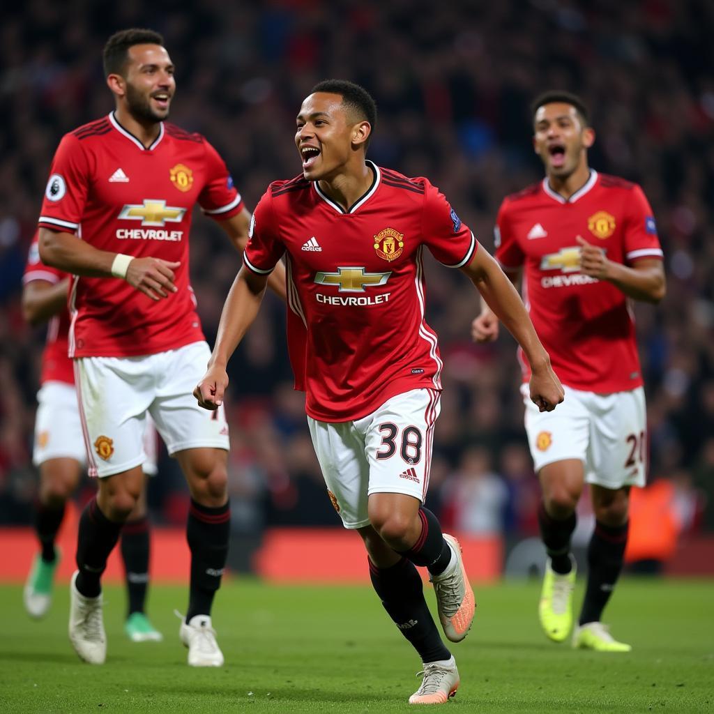 Anthony Martial celebrating a goal with teammates