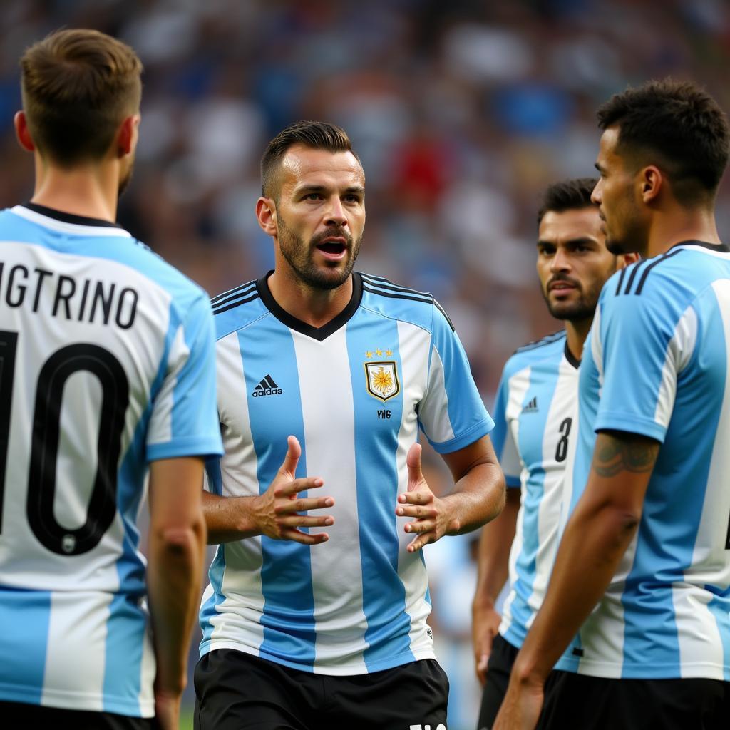 Argentina's captain motivating his teammates during a break in play.