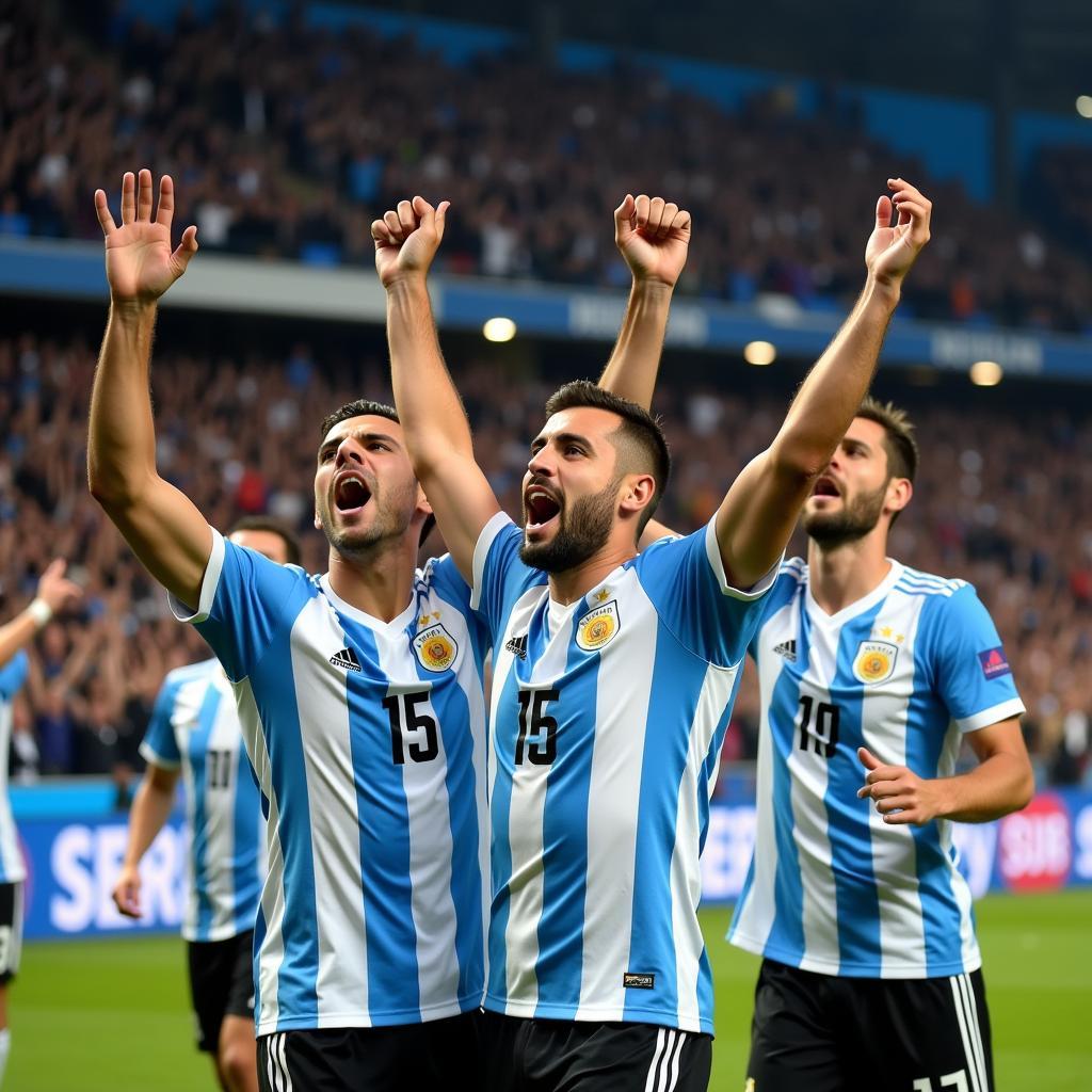 Argentinian Football Players Celebrating a Victory