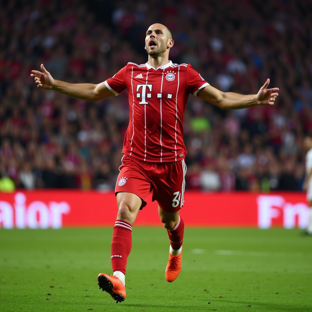 Arjen Robben celebrating a goal for Bayern Munich