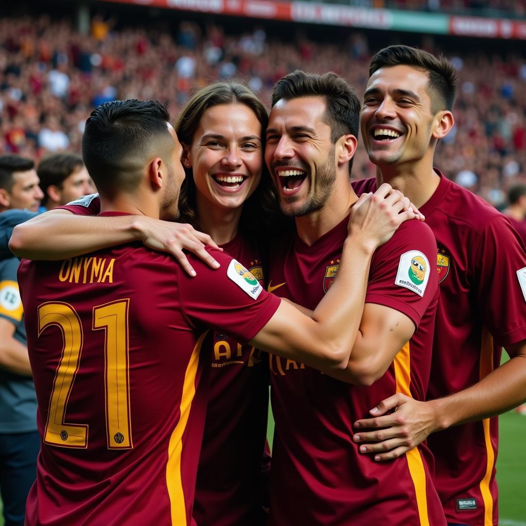 AS Roma Celebration: A picture of AS Roma players celebrating a victory with their fans.