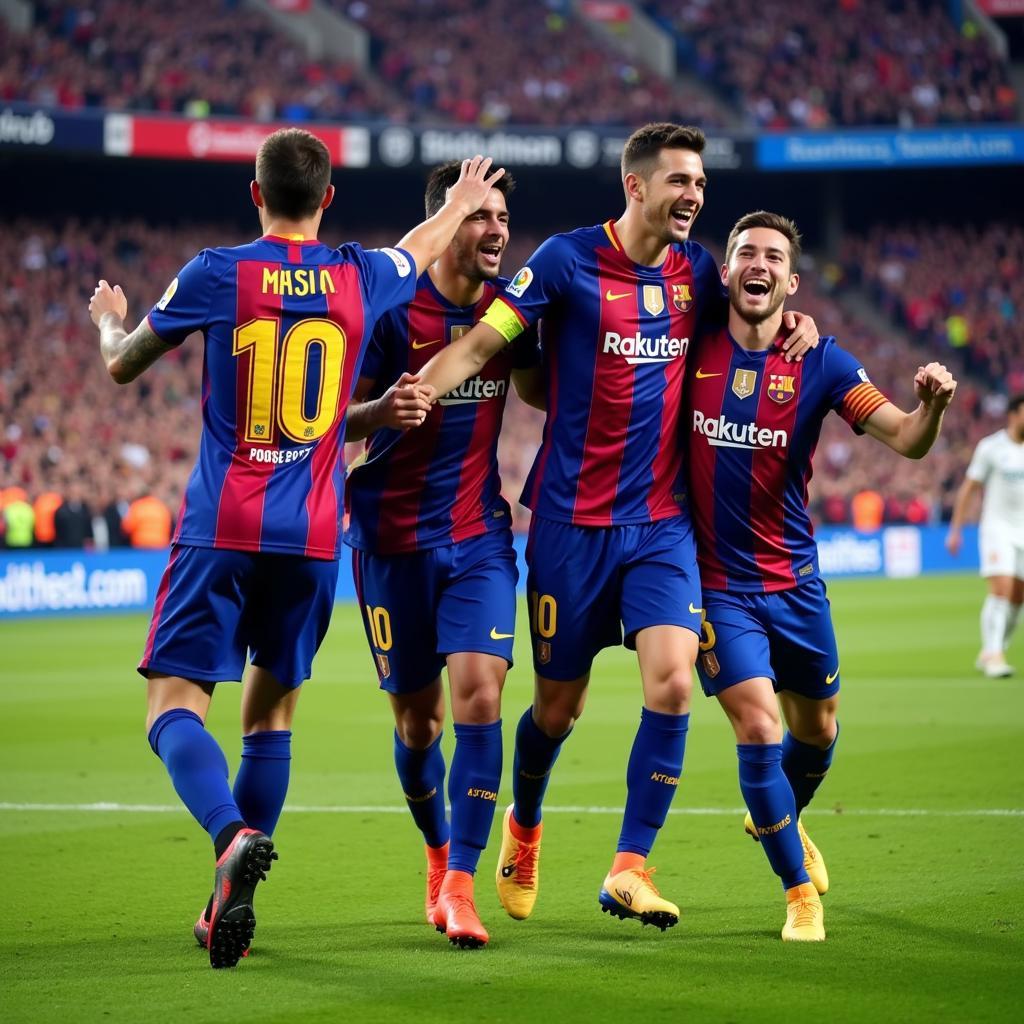 Barca players celebrating a goal after a successful attack