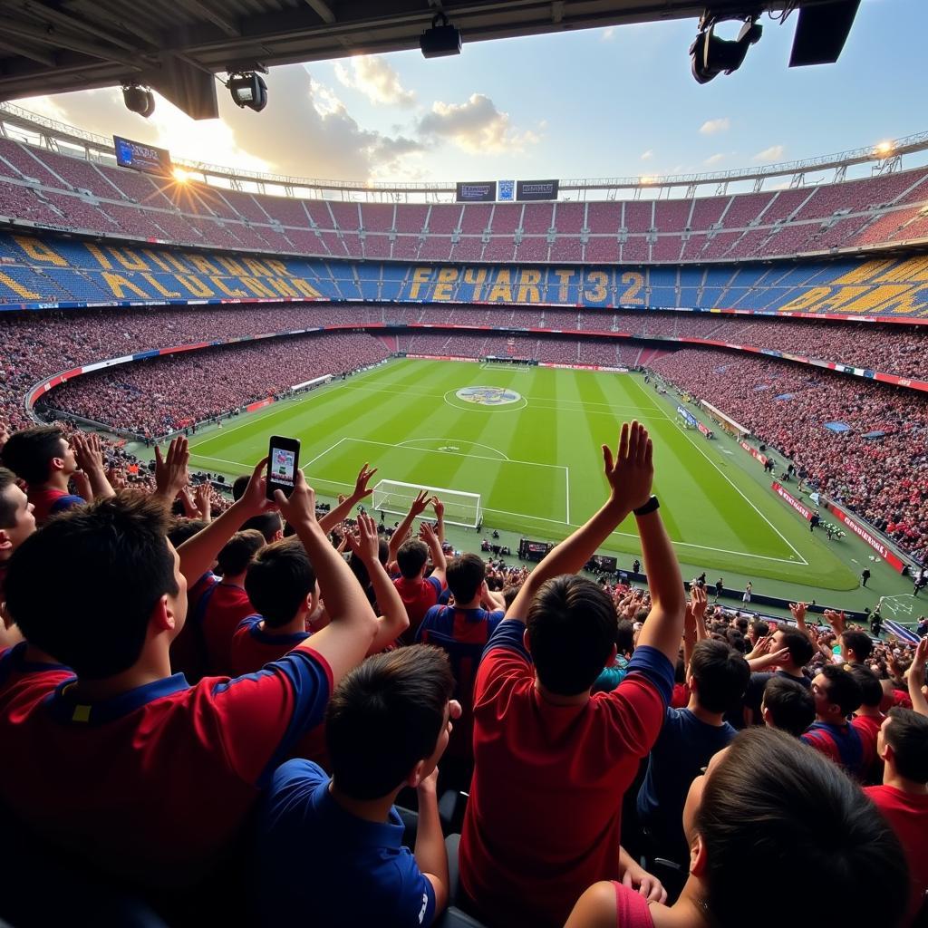 Barcelona Fans Cheering in the Stadium