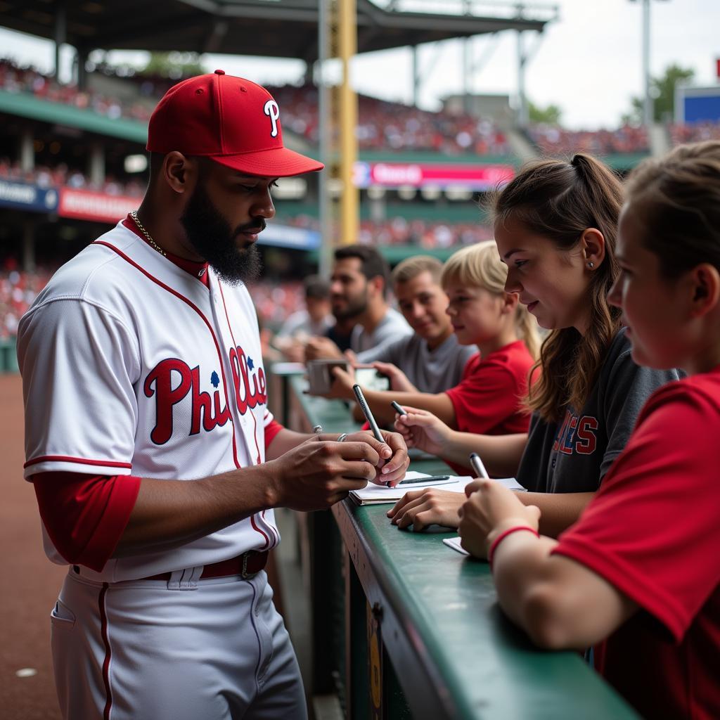 Baseball Player Signing Autographs for Fans