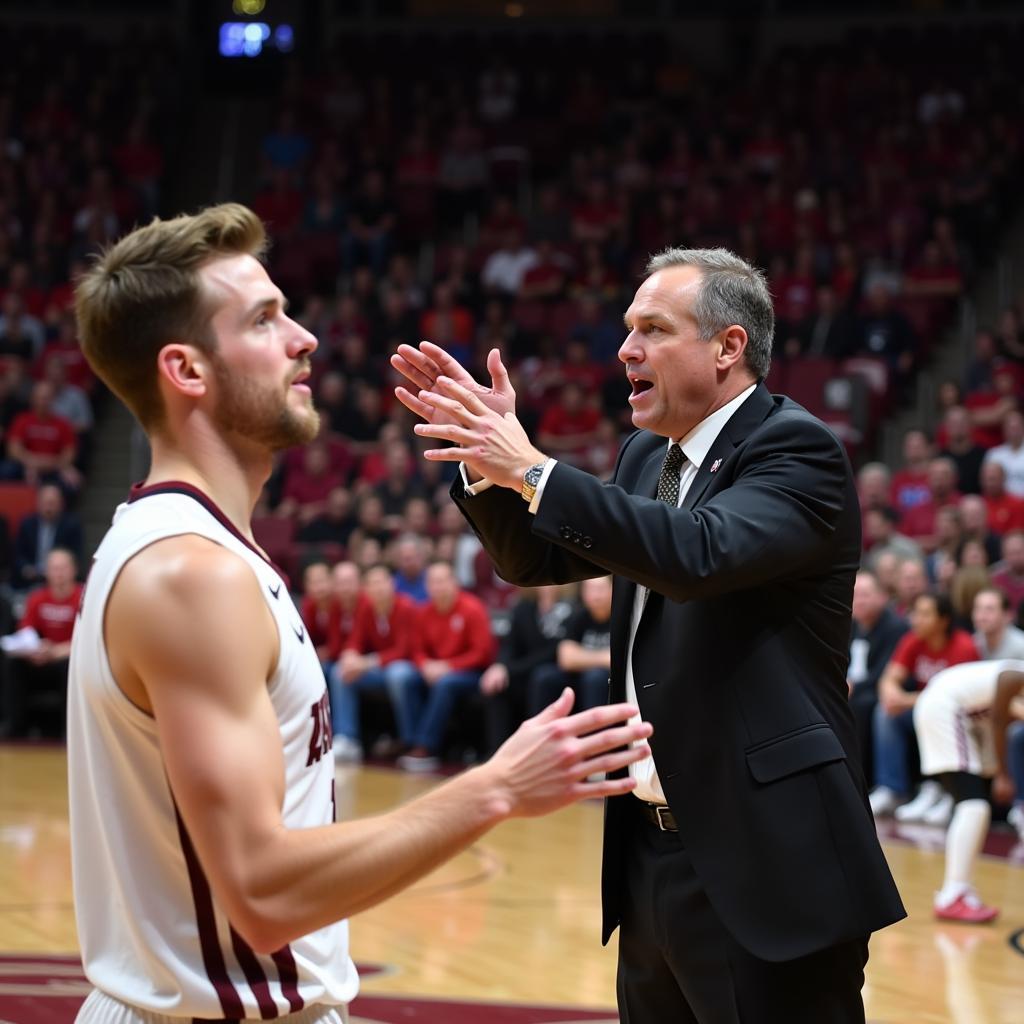 Basketball Coach Making a Substitution