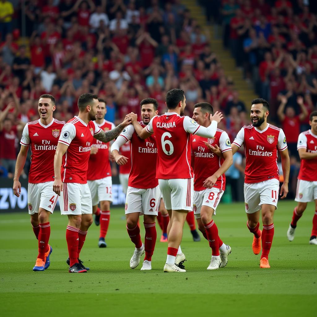 Benfica players celebrating a goal after a thrilling victory