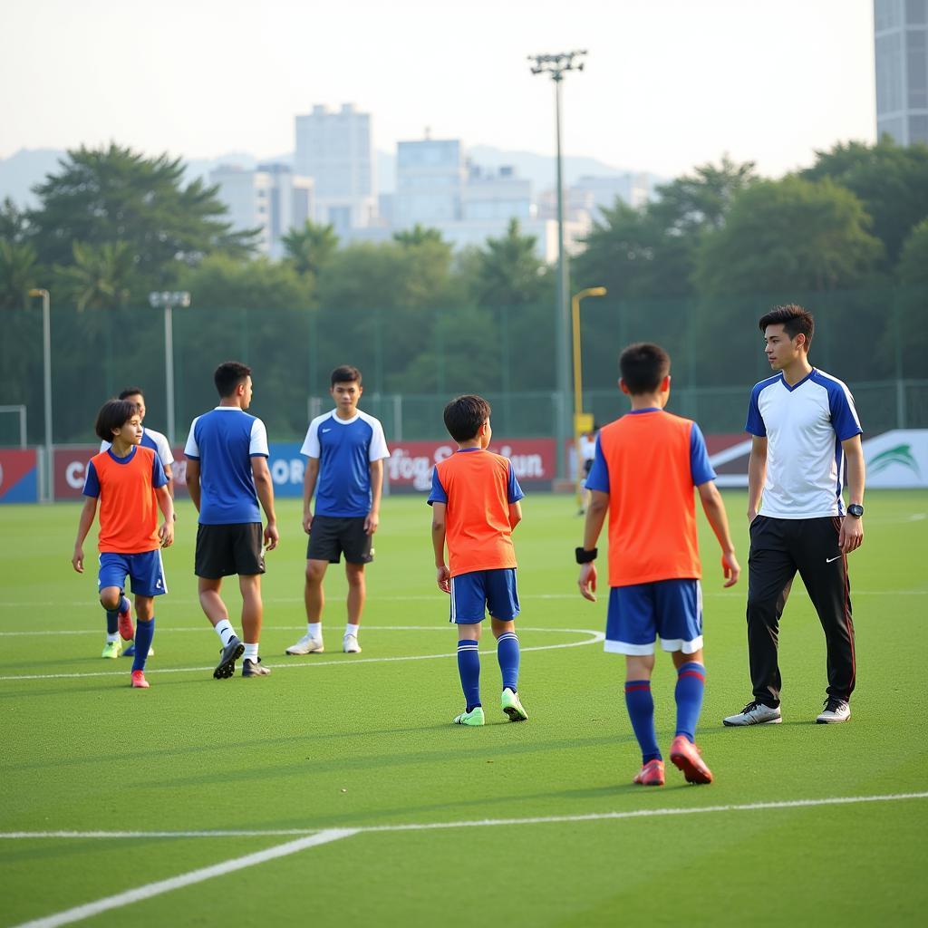 Young footballers train hard at a Binh Duong football academy.