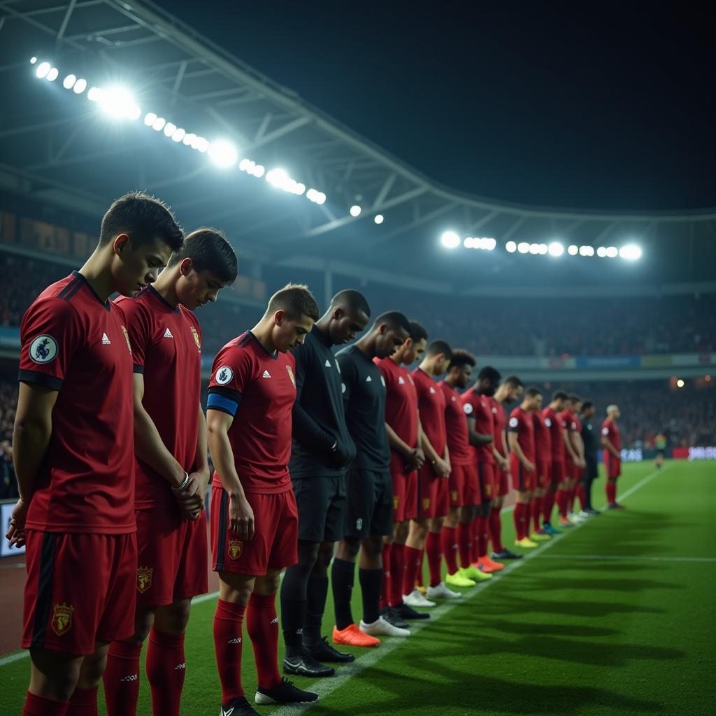 Football Players Wearing Black Armbands in a Match