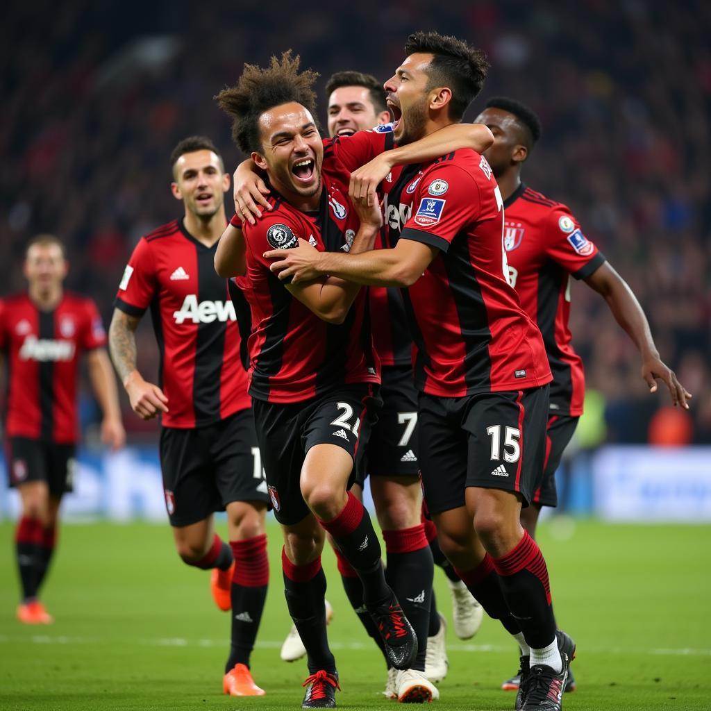 Bournemouth players celebrating a goal, showing their team spirit and camaraderie.