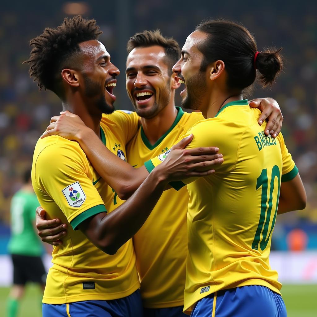 Brazilian Players Celebrating a Goal at the 2018 World Cup