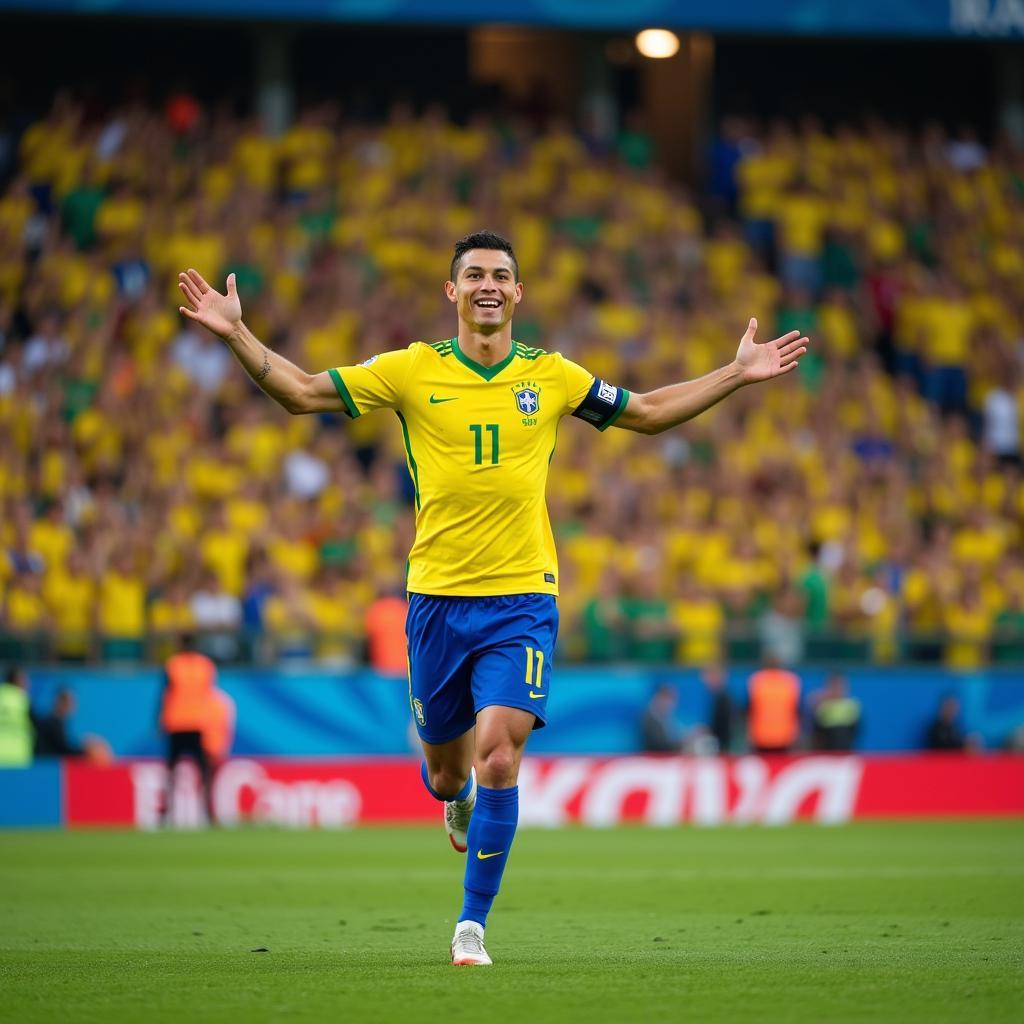 Ronaldo celebrating a goal for Brazil