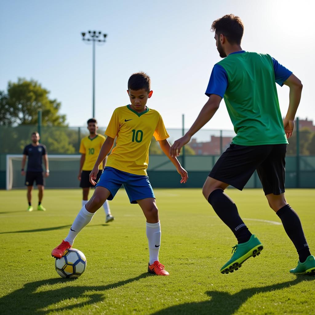 Young Brazilian Footballers Training at an Academy