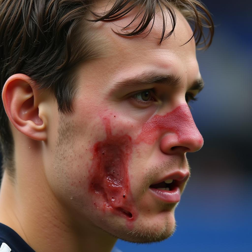 Close-up of the opponent's broken nose injury