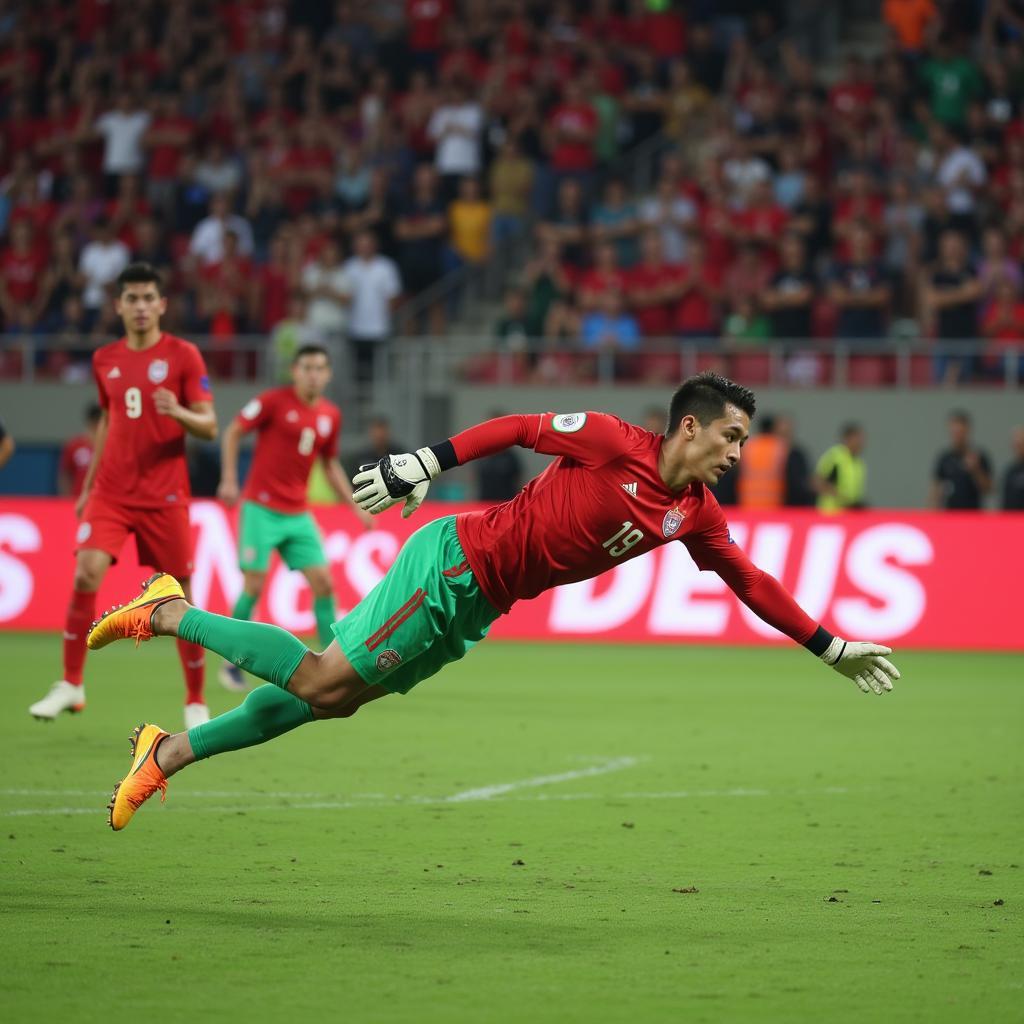 Bùi Tiến Dũng saving a penalty during the U23 Asian Cup