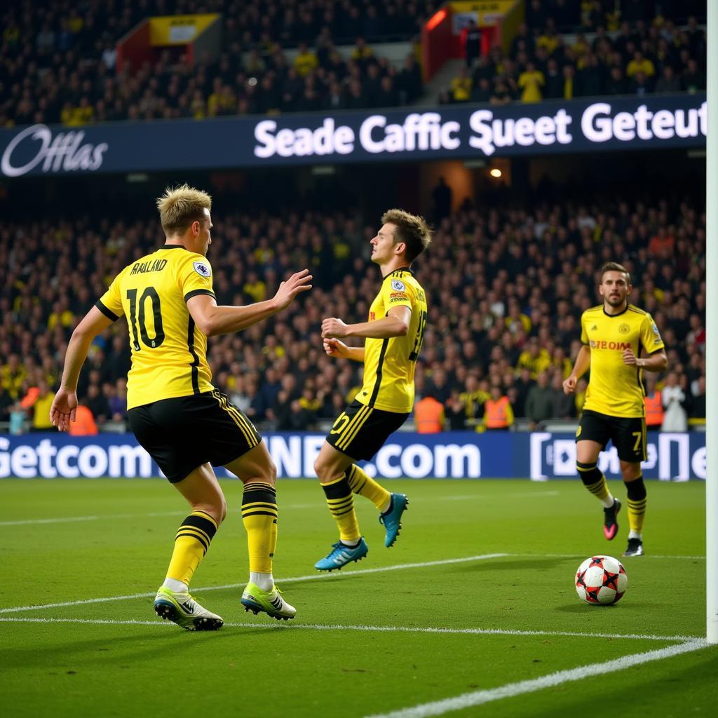 Erling Haaland scoring a goal for Borussia Dortmund in the Champions League