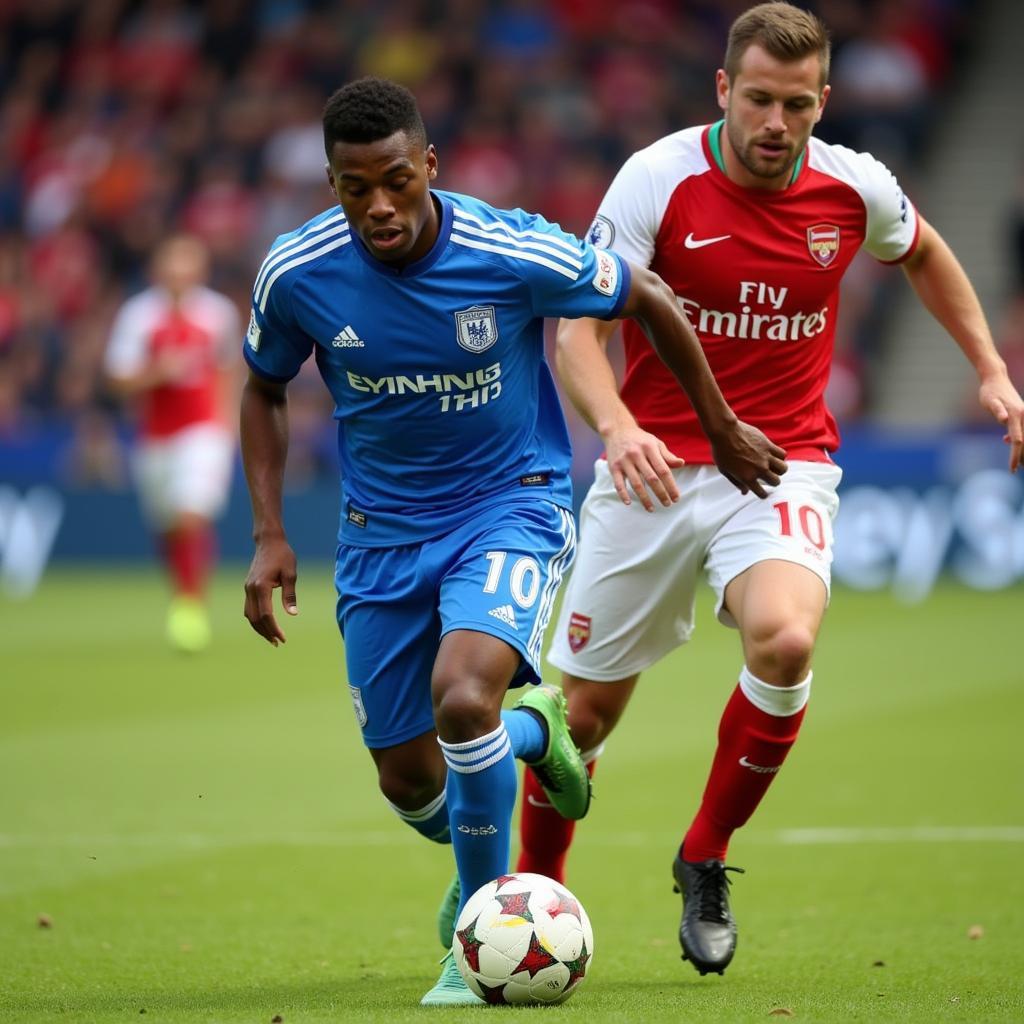 Coco Gill's showcasing his impressive dribbling skills during a youth match.