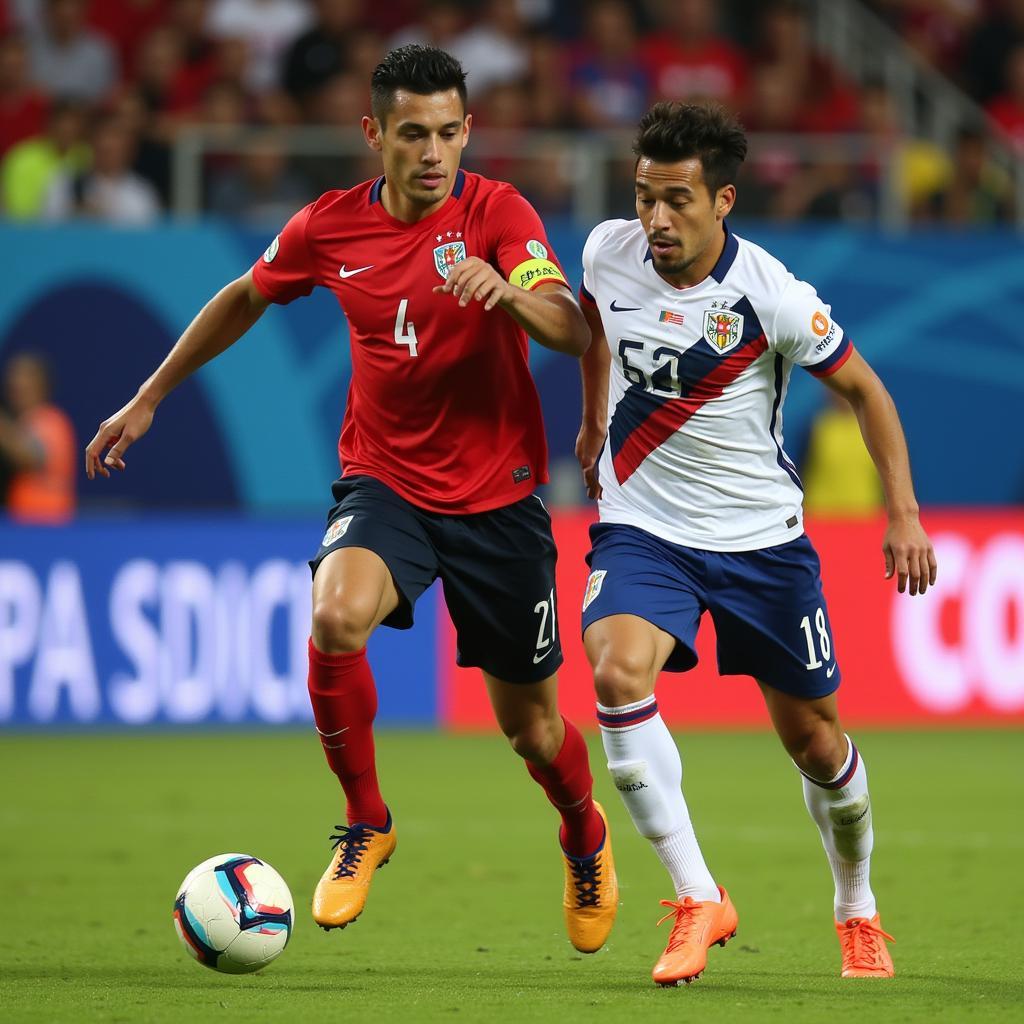 Paolo Guerrero and Eduardo Vargas competing in Copa America