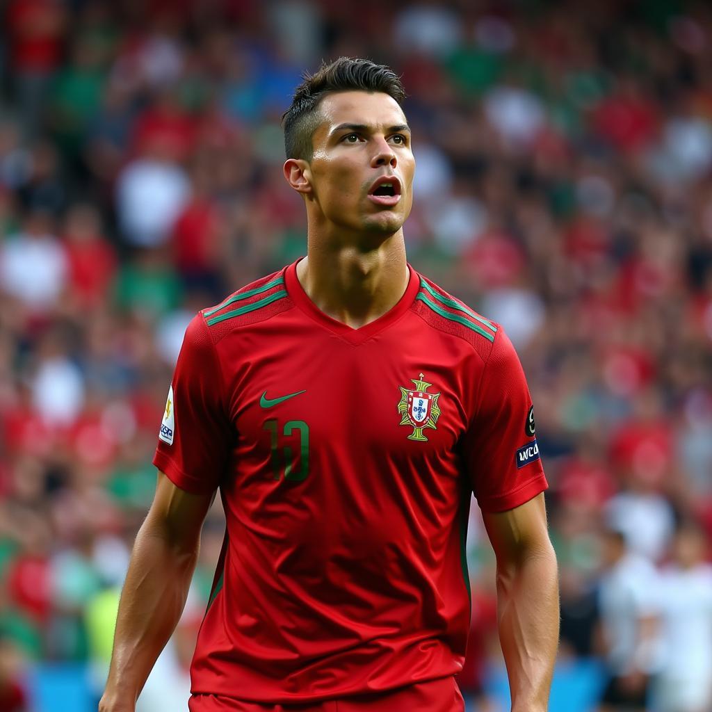 Cristiano Ronaldo representing Portugal in an international match.