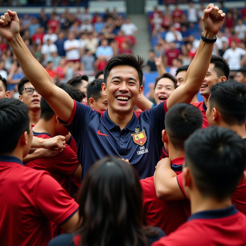 Dang Van Lam celebrating a victory with his teammates