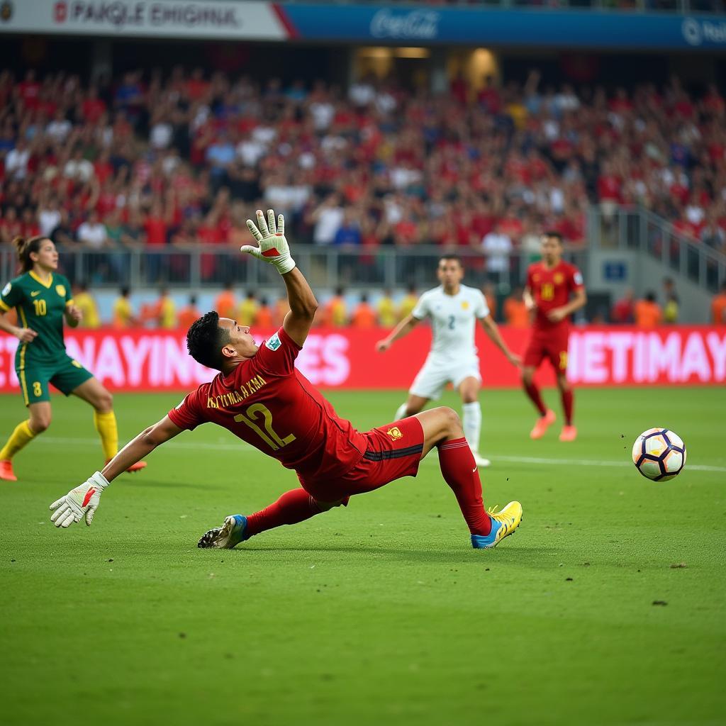 Dang Van Lam making a crucial penalty save for Vietnam