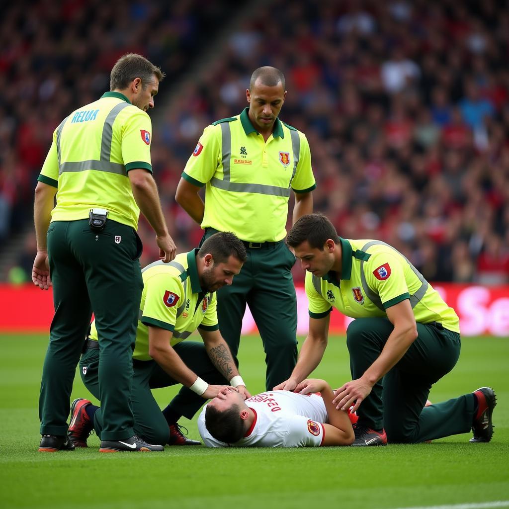 Danish footballer receiving immediate medical attention after suffering a stroke on the field.