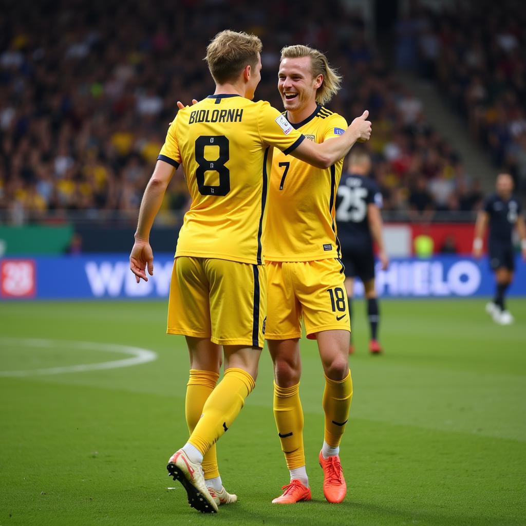 De Bruyne and Haaland Celebrating Together