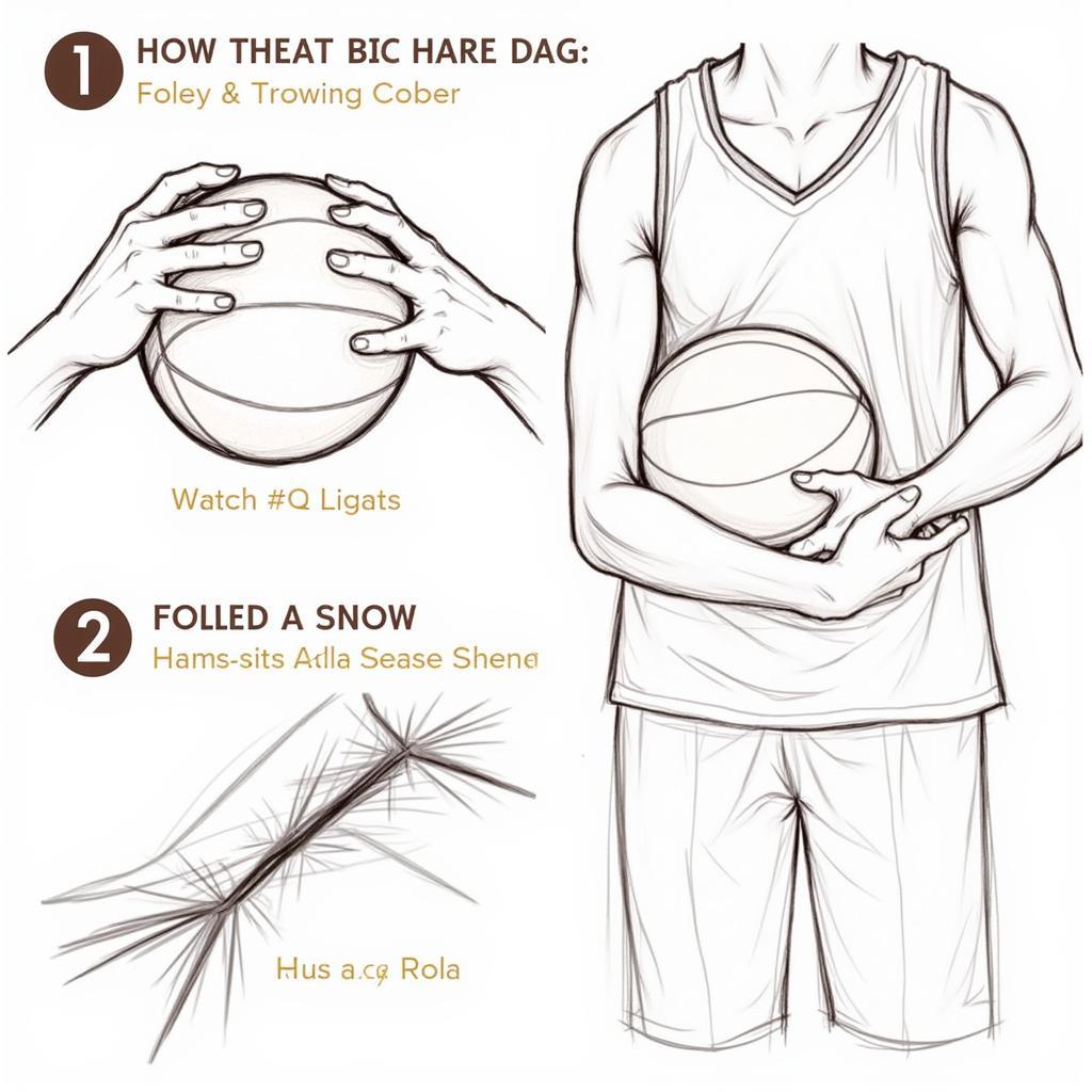 Adding Detail to Your Basketball Player Drawing: A close-up illustration focusing on the intricate details of a basketball player's hands, ball, and jersey texture.