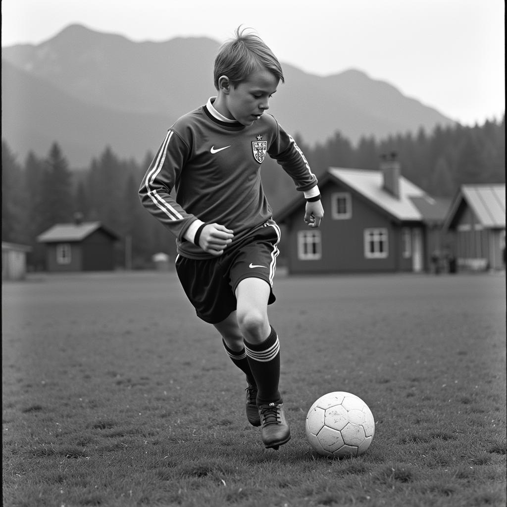 Erling Haaland's early days playing football in Bryne, Norway, showcasing his natural talent and passion for the game.