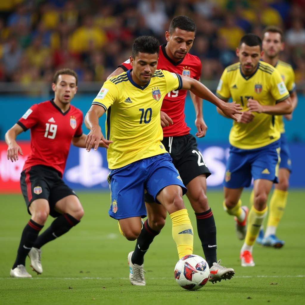 Ecuadorian midfielder displaying excellent ball control during a match.