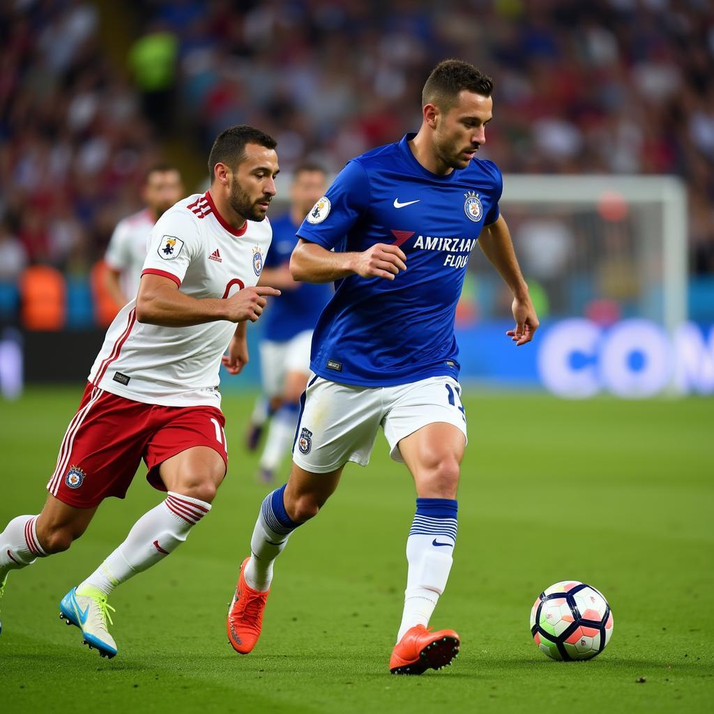 Eden Hazard dribbling past defenders at the 2018 World Cup