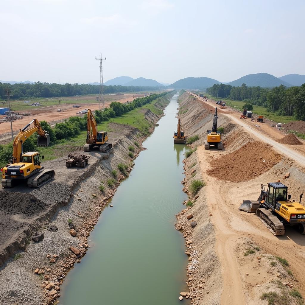 Embankment construction along Cau Ngang Canal