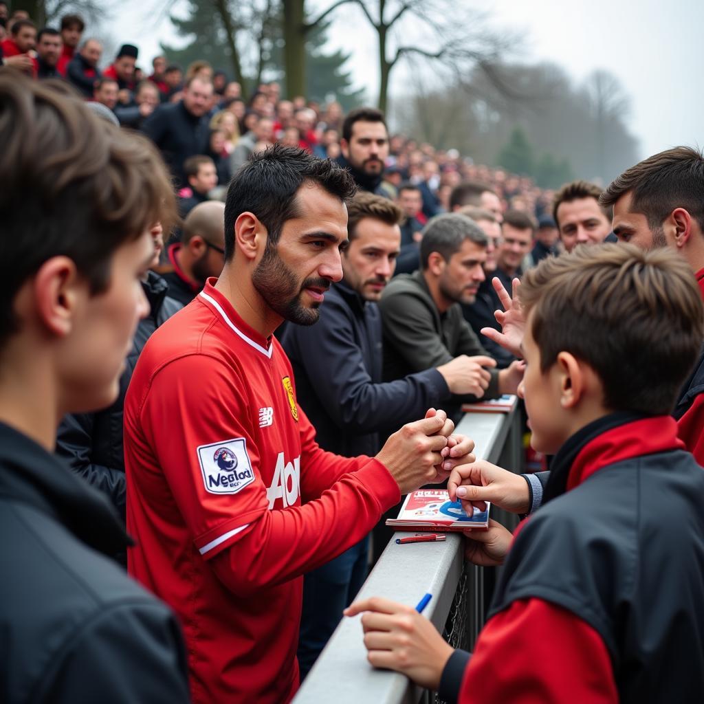 Eric Cantona interacts with Manchester United fans