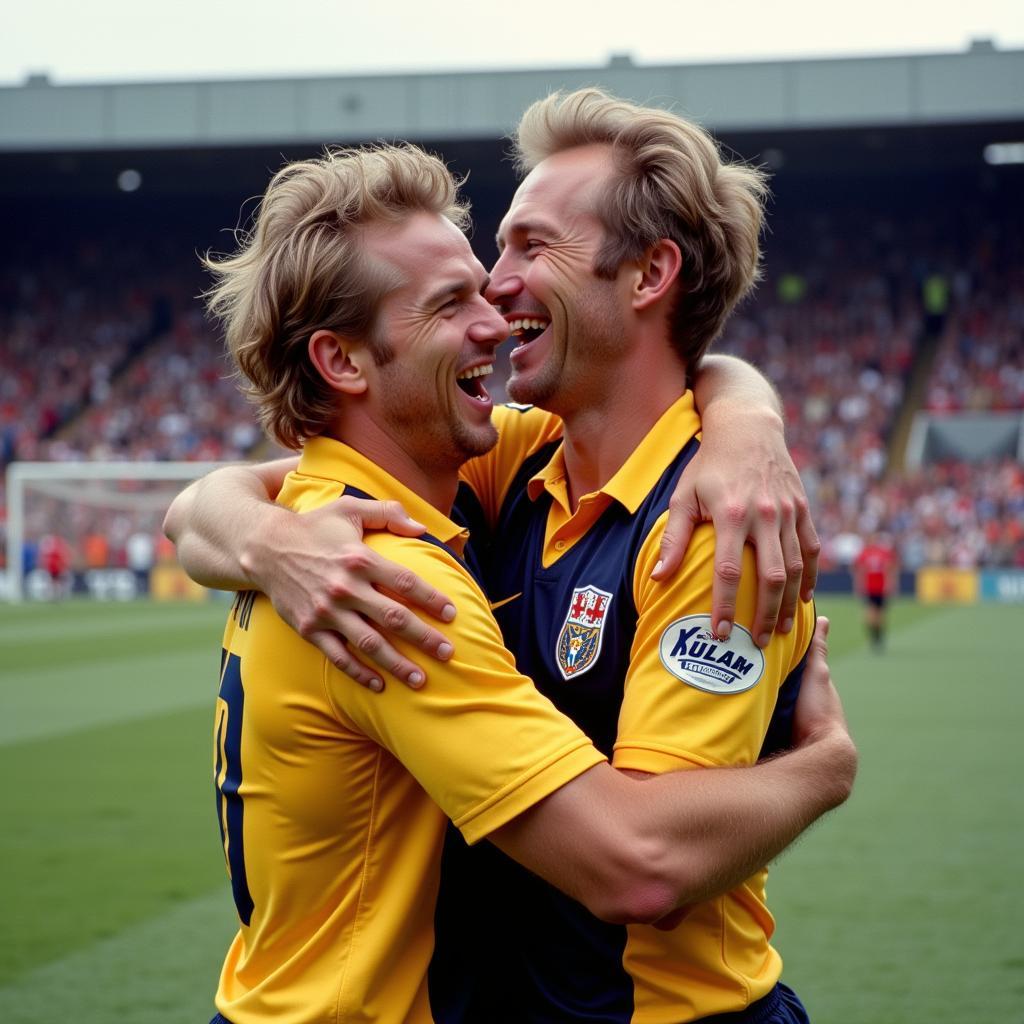 Erling Haaland celebrating a goal with his father Alf-Inge Haaland