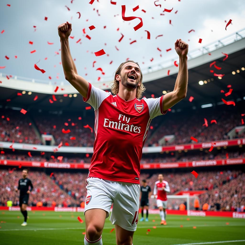 Erling Haaland celebrates a goal in an Arsenal jersey