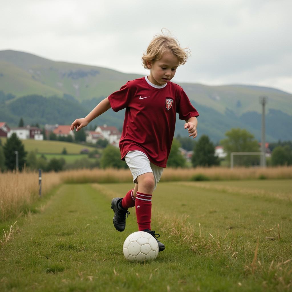 Young Erling Haaland playing football in Bryne