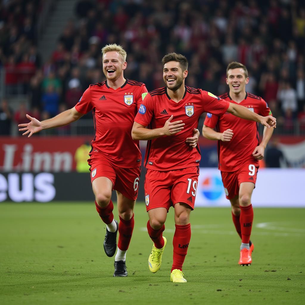 Erling Haaland celebrating a goal with teammates