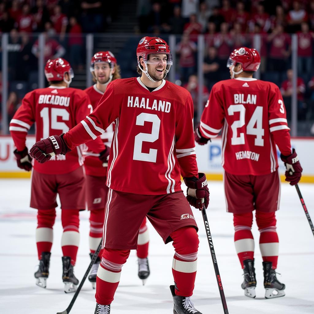 Erling Haaland celebrates a goal with teammates