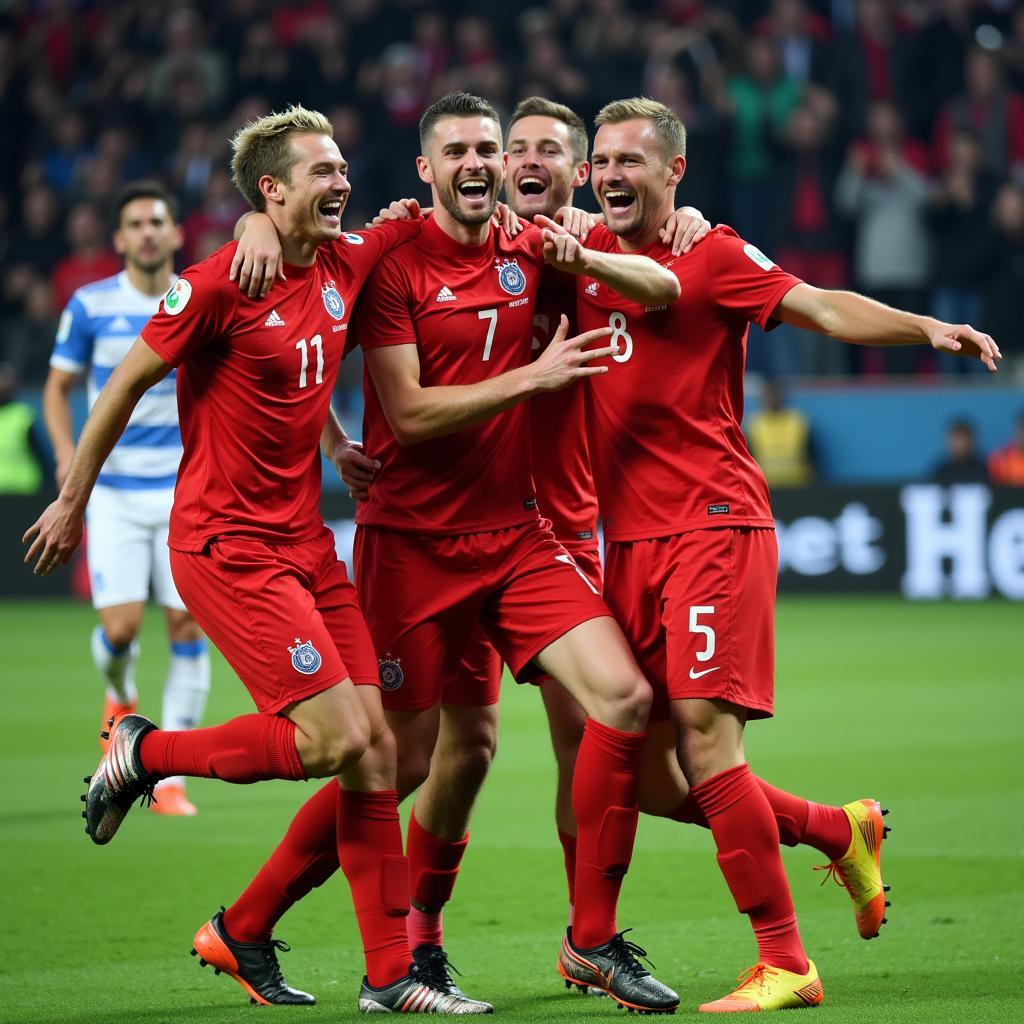 Erling Haaland celebrating a goal with teammates