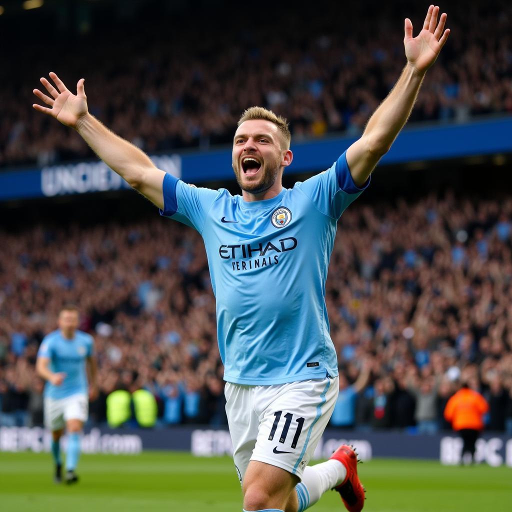 Erling Haaland celebrating a goal after scoring