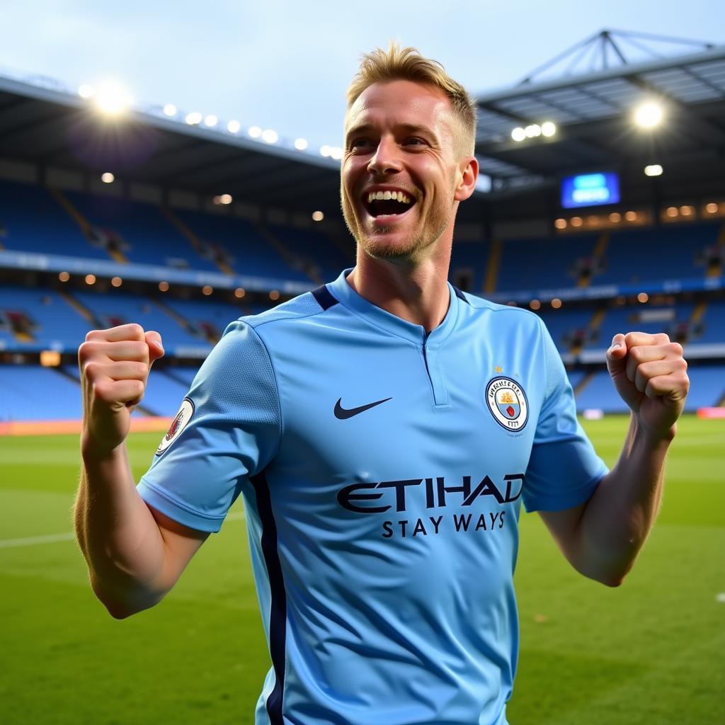 Erling Haaland celebrating a goal for Manchester City in the EPL